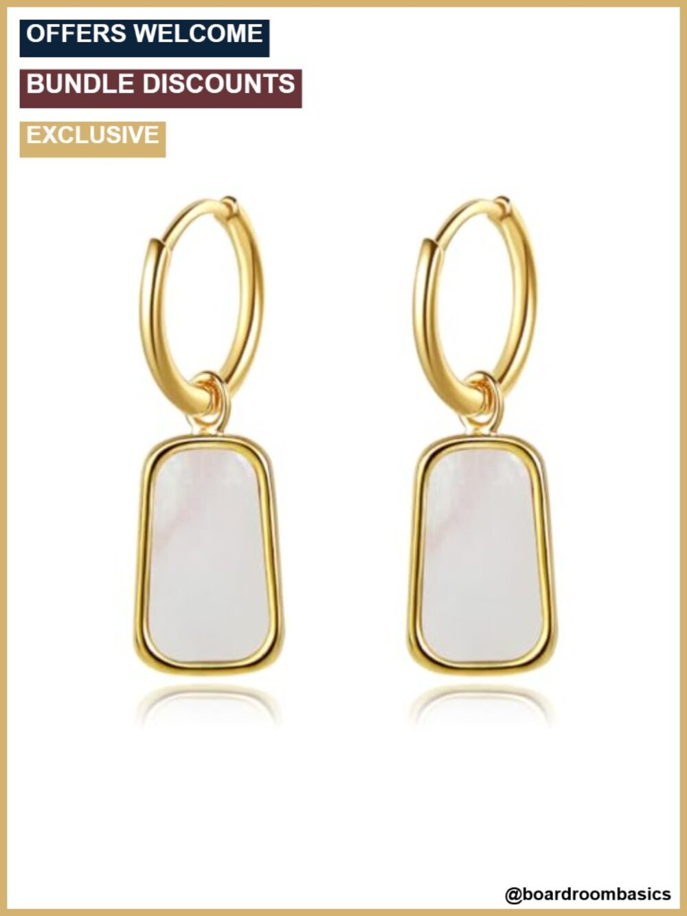 Natural White Sea Shell Long Pendant Earrings 18K Gold-Plated Titanium Steel